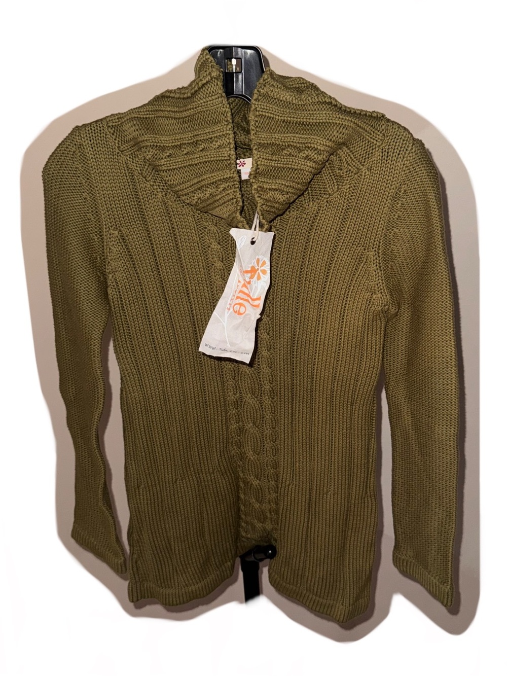 Tulle Vintage Olive Green Cable Knit Sweater